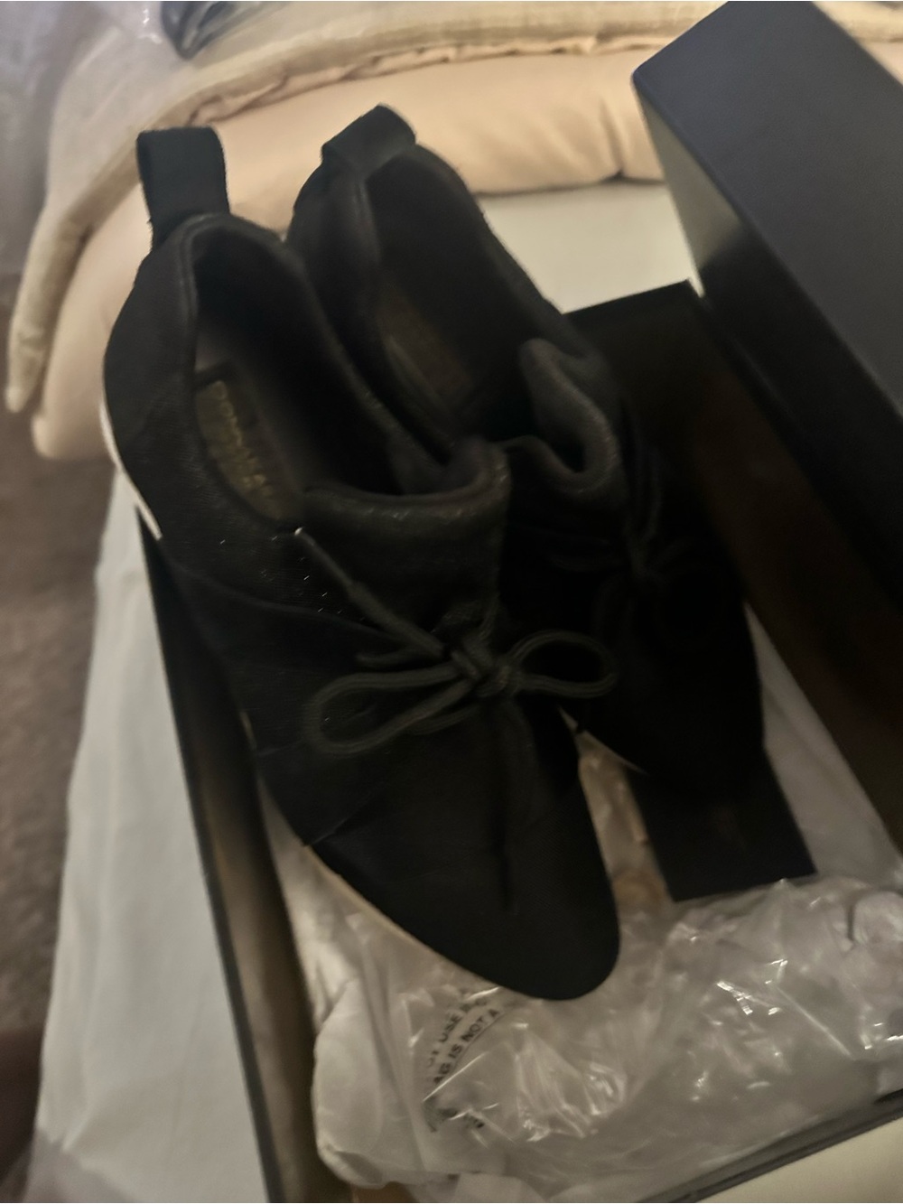 Donna Karan Black Pointed Lace-Up Sneakers